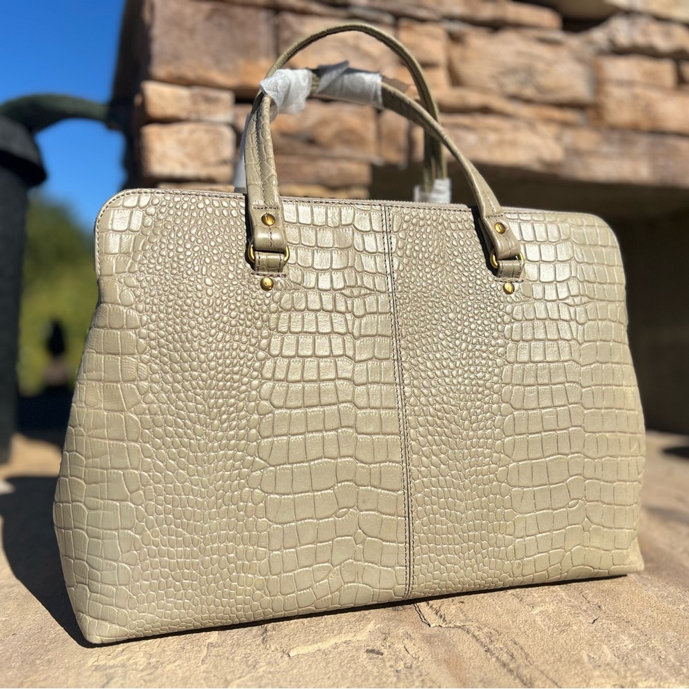 LouLou Leather Grey/Beige Crocodile-Embossed Handbag Satchel - Picture 6 of 11